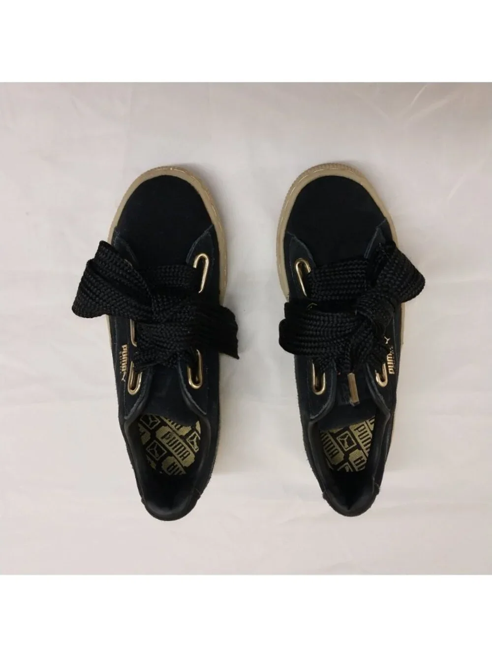 Puma Suede Womens Shoes Size 6 Black Gold Casual Sneakers